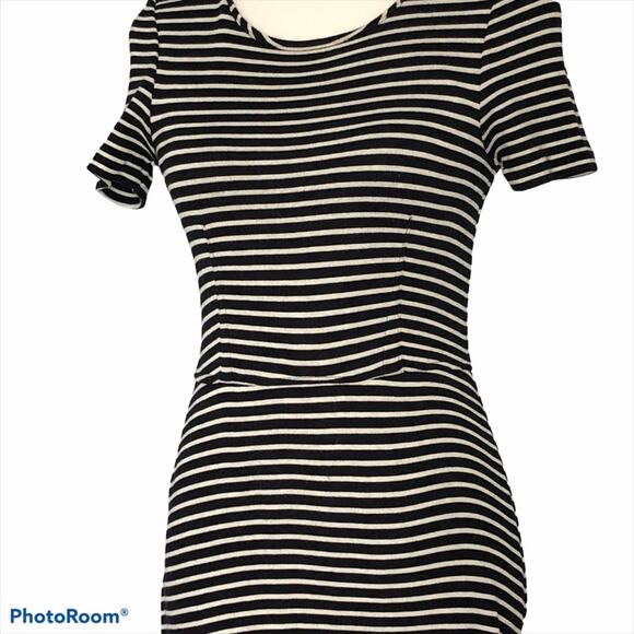Madewell Black White Stripe Gallerist Fit Flare Dress Small - Picture 4 of 16